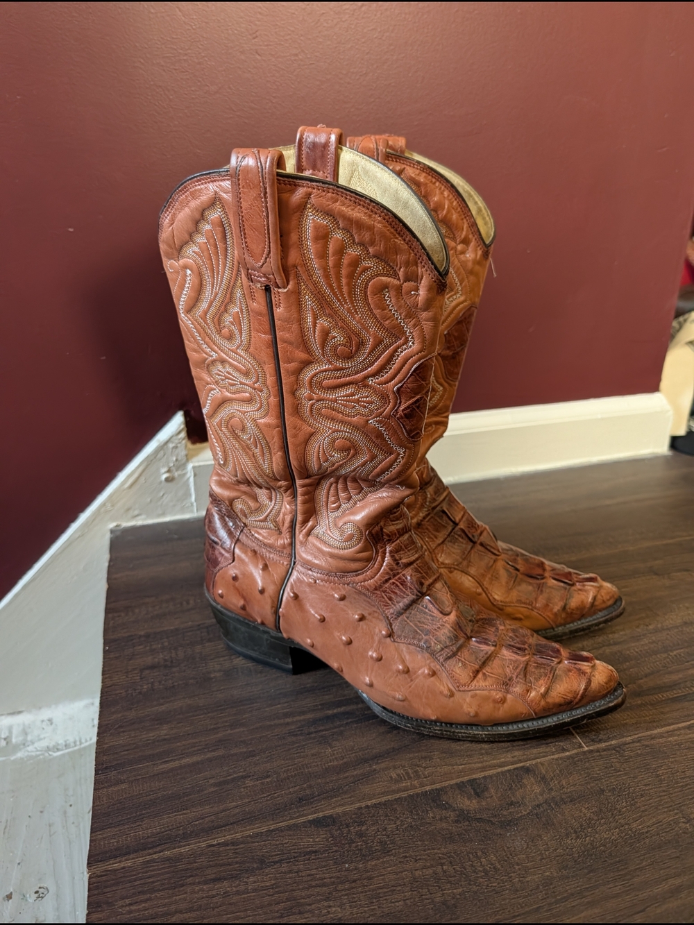 BOTAS JACA Vintage Crocodile Ostrich Leather Western Mens Cowboy Boots